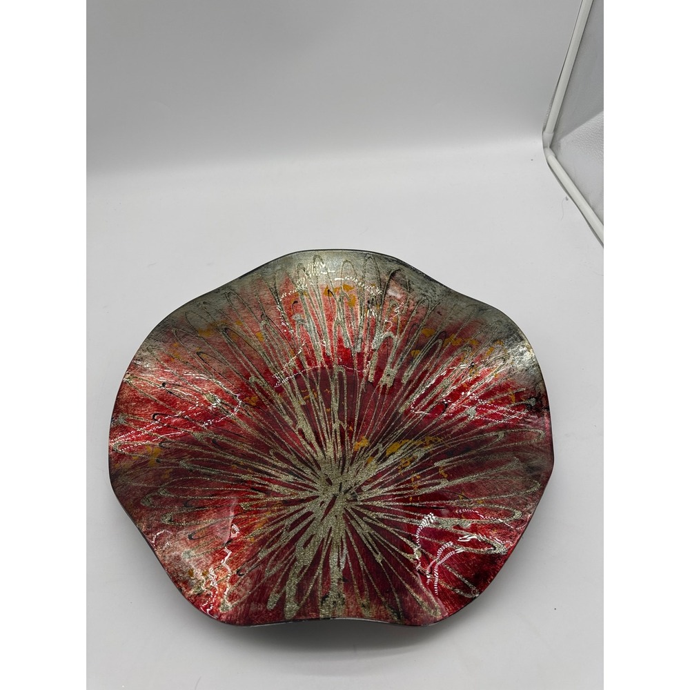 Stunning X-Large Burgundy And Silver‎ Glass Table Centerpiece